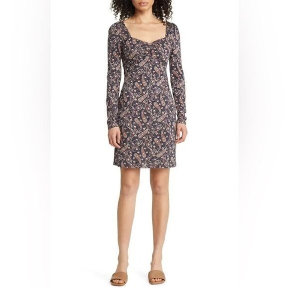 New BODEN Paisley Sweetheart Neck Long Sleeve Cotton Blend Dress Size 8 - Picture 2 of 13